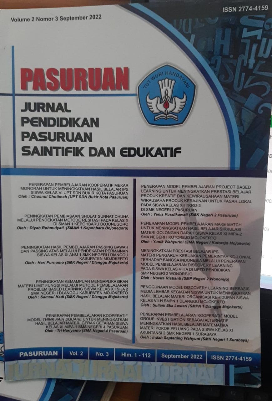 Jurnal Pendidikan Pasuruan Saintifik Dan Edukatif Volume 2 Nomor 3 September 2022